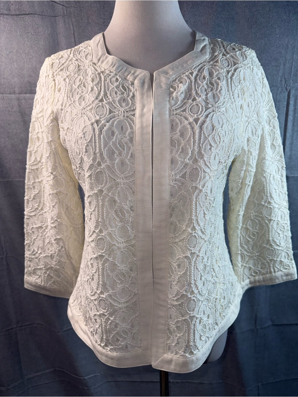 1821-Ruby Rd. Cream Lace Button-Down Jacket-Style Top